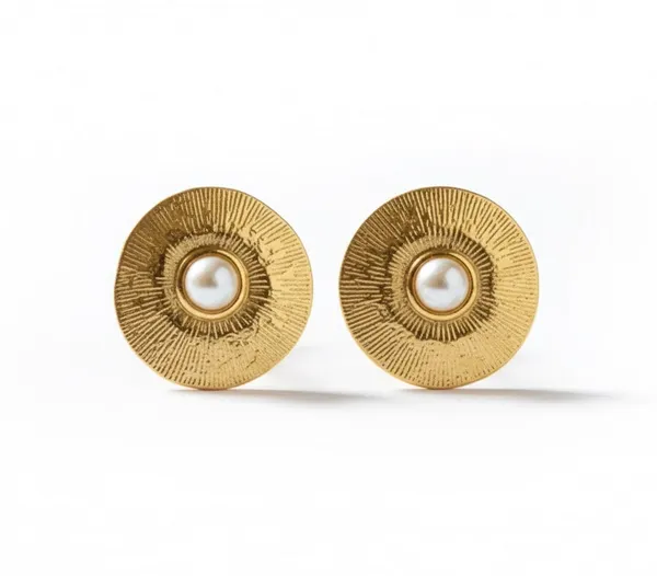 Gold_Textured_Gold_Pearl_Stud_Earrings_For_Women